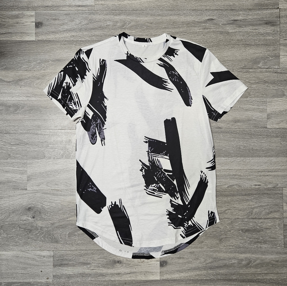 Stroke print pattern t shirt black white small